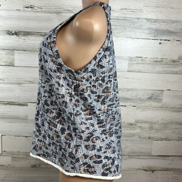 Anthropologie W5 Blue Leopard Print Halter Tank  Top Women’s Size Medium Fringe - Picture 5 of 12